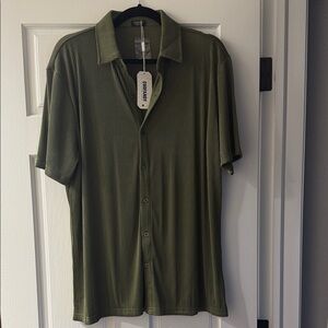 Coofandy Men’s Dark Olive Ribbed Button Down Shirt. Wrinkle Free, Soft Material.